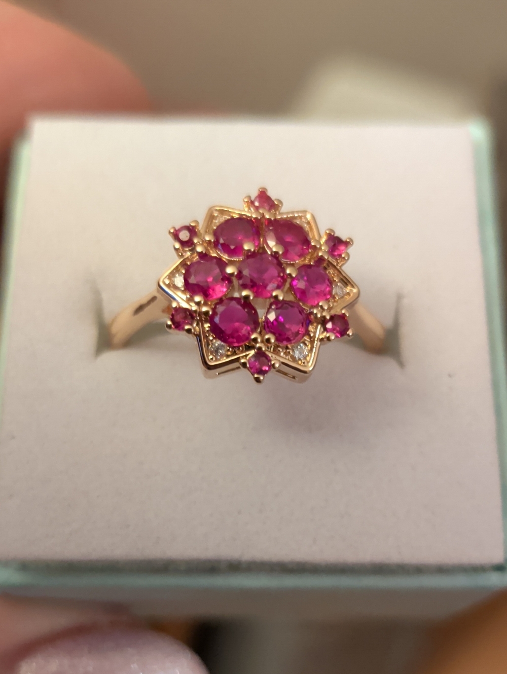 Gold Ring with Pink Gemstone Cluster